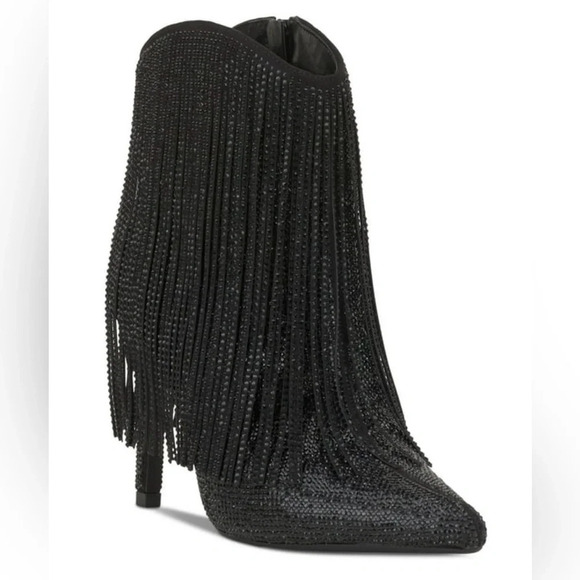 INC Women's Ismeria Fringe Bling Booties, Size 7.5/ Color/ Black Bling - Picture 2 of 12